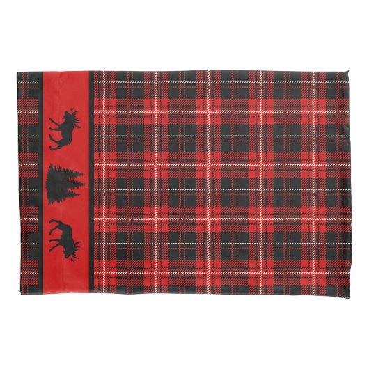 Rustieke Cabine Rood Plaid Zwart Moose Kussensloop (Voorkant)