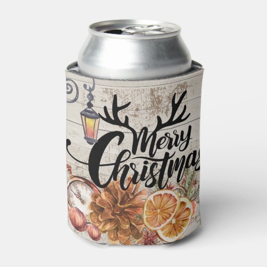 Rustieke cabinestijl en hout Boerderij Kerstmis Blikjeskoeler (Blikje Voorkant)