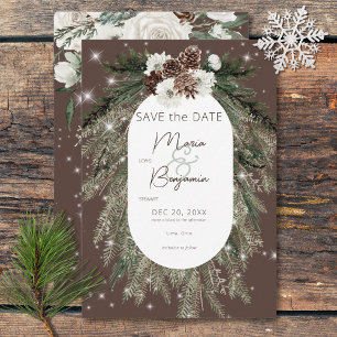 Rustieke Cacao Pine Winter Sparkle Bruiloft Save The Date