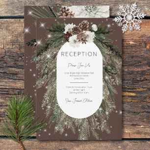 Rustieke Cacao Pine Winter Sparkle Receptie Informatiekaartje