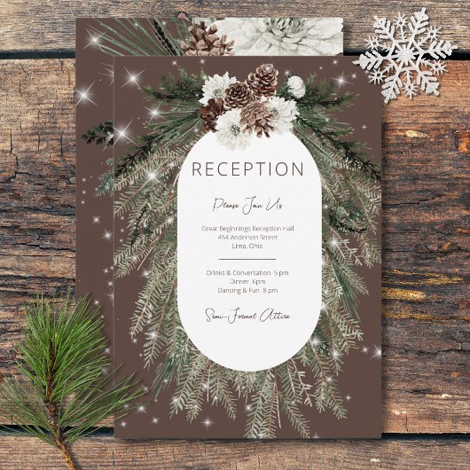 Rustieke Cacao Pine Winter Sparkle Receptie Informatiekaartje