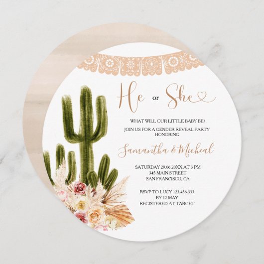 Rustieke Cactus Bloemen Geslacht Onthullen Kaart (Voorkant / Achterkant)