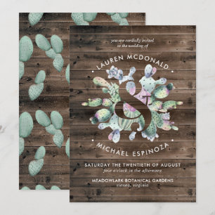 Rustieke Cactus & Boerderijhouten Trouwuitnodiging Kaart