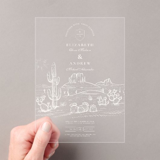 Rustieke Cactus Desert Landschap Wedding Acryl Uitnodigingen (Insitu (Draagbaar))