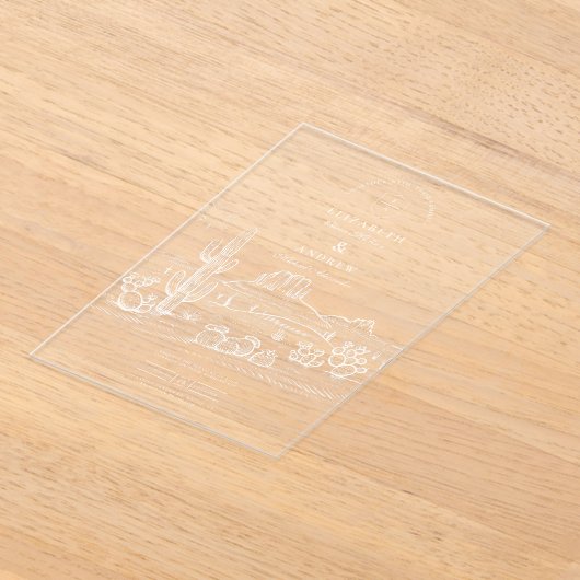 Rustieke Cactus Desert Landschap Wedding Acryl Uitnodigingen (Laagn)