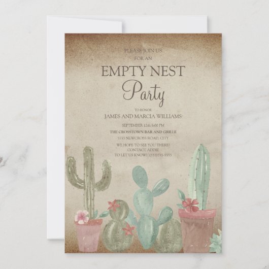 Rustieke Cactus Leeg Nest Feest Kaart (Voorkant)