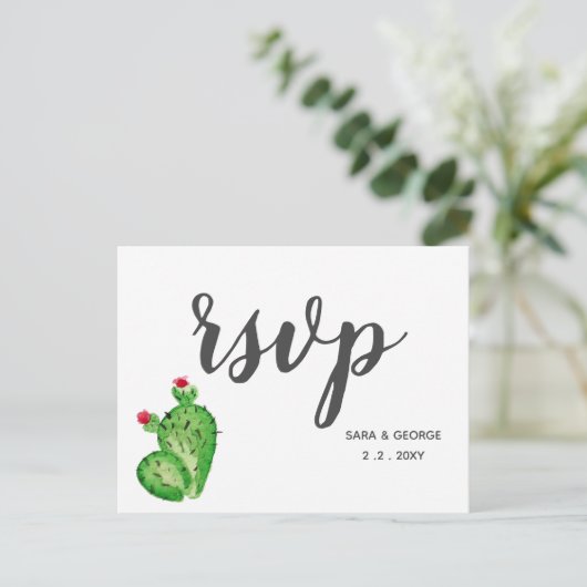 Rustieke Cactus Mexicaanse Trouw RSVP Uitnodiging Briefkaart (Staand voorkant)