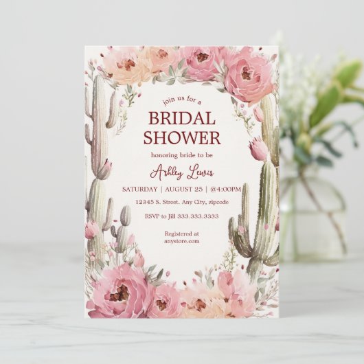 Rustieke Cactus Tuin Bruids Uitnodiging Boho Cactu (Staand voorkant)