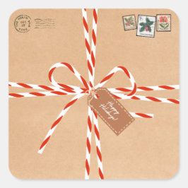 Rustieke cadeaustickers - Suikerstokken en stempel Vierkante Sticker