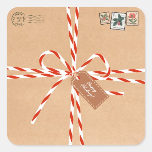 Rustieke cadeaustickers - Suikerstokken en stempel Vierkante Sticker (Voorkant)