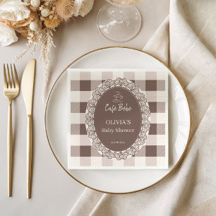 Rustieke Café Bebe Taupe Buffalo Plaid Baby Shower Servet
