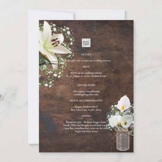 Rustieke Calla lelie bos gedrukt of digitaal Kaart (Achterkant)