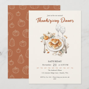 Rustieke Camel Lijnkunst Pompoen Thanksgiving Dinn Kaart