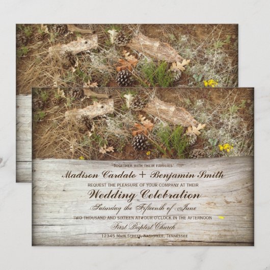 Rustieke Camo en Wood Country bruiloft uitnodiging (Voorkant / Achterkant)