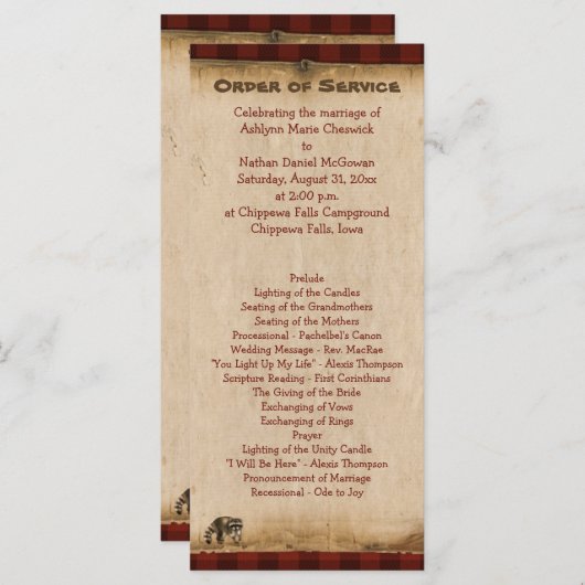 Rustieke Camping Glamping Natuur Trouwprogramma Programmakaart (Voorkant / Achterkant)