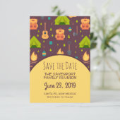 Rustieke Camping Patroon Tenten en Gitaren Reünie Save The Date (Staand voorkant)