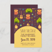 Rustieke Camping Patroon Tenten en Gitaren Reünie Save The Date (Voorkant / Achterkant)