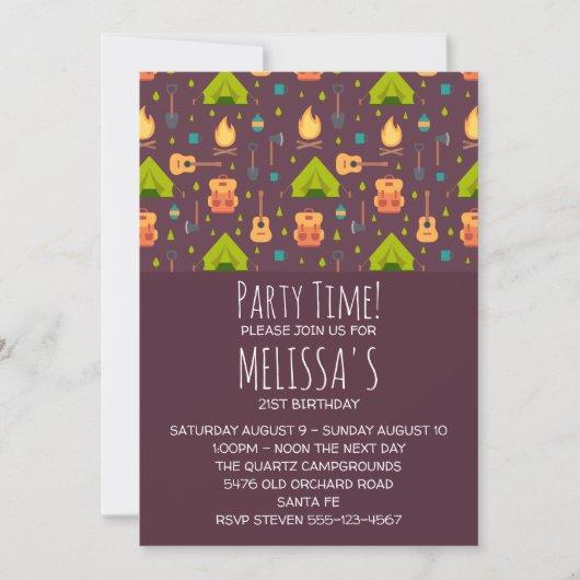 Rustieke Camping Patroon Tenten en Gitaren Verjaar Kaart (Voorkant)