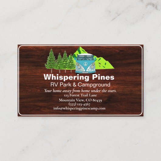 Rustieke Camping RV Park Contact Ontwerp Visitekaartje (Voorkant)