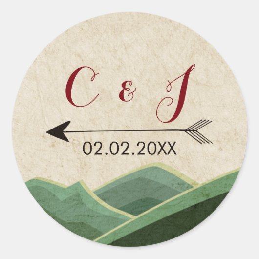 Rustieke Camping Trouwstickers Ronde Sticker (Voorkant)