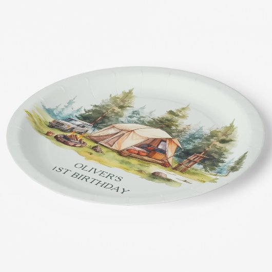 Rustieke Camping Verjaardagsfeest Papieren Bordje (Gekanteld)