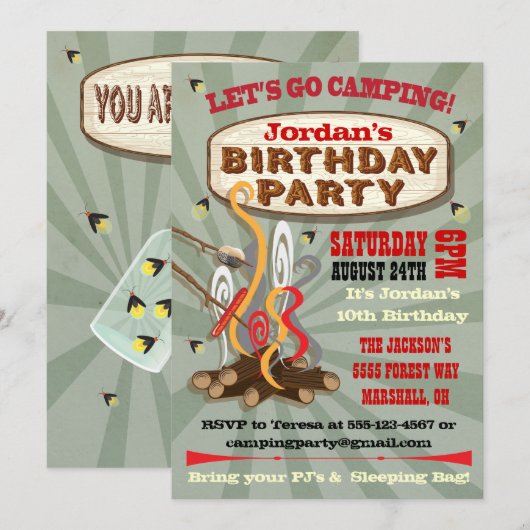Rustieke Camping Verjaardagsfeest Uitnodigingen (Voorkant / Achterkant)