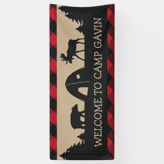 Rustieke camping verjaardagsfeestje welkomstbanner spandoek (Verticaal)
