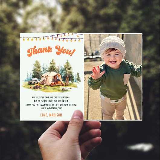 Rustieke Camping Verjaardagsfoto Dank u kaart