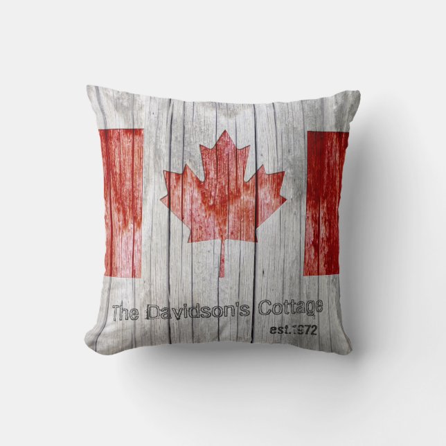 Rustieke Canada Maple Leaf Flag Design op grijs ho Kussen (Voorkant)