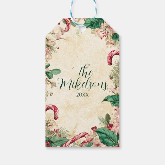 Rustieke Candy Cane Kerstfeest Cadeaulabel (Achterkant)