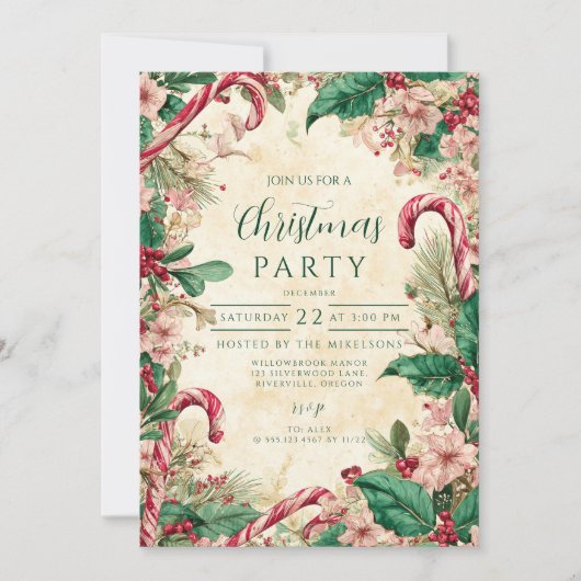 Rustieke Candy Cane Kerstfeest Kaart (Voorkant)