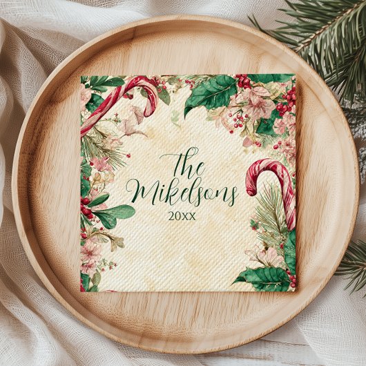 Rustieke Candy Cane Kerstfeest Servet