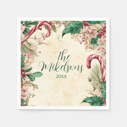 Rustieke Candy Cane Kerstfeest Servet (Voorkant)