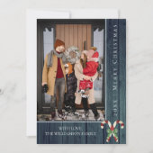 Rustieke Candy Canes Kerstmis | Blauwgroen fotokaa Feestdagenkaart (Voorkant)