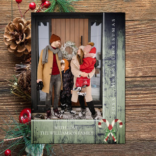Rustieke Candy Canes Kerstmis   Groene fotokaart Feestdagenkaart