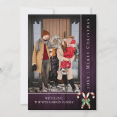 Rustieke Candy Canes Kerstmis | Paarse fotokaart Feestdagenkaart (Voorkant)