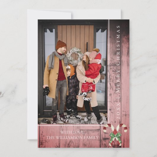 Rustieke Candy Canes Kerstmis | roze Feestdagenkaart (Voorkant)