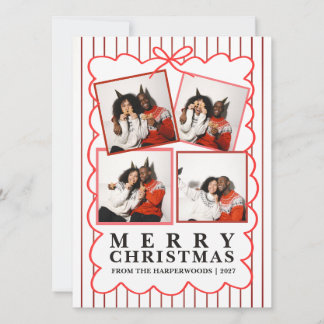 Rustieke Candy Stripe 4 Foto Familie Kerstmis Feestdagenkaart