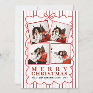 Rustieke Candy Stripe 4 Foto Familie Kerstmis Feestdagenkaart