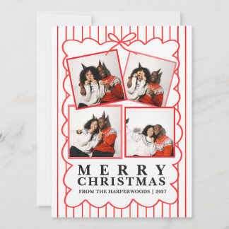 Rustieke Candy Stripe 4 Foto Familie Kerstmis Feestdagenkaart