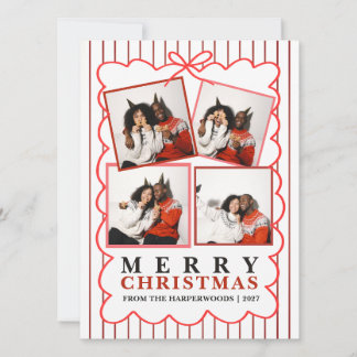 Rustieke Candy Stripe 4 Foto Familie Kerstmis Feestdagenkaart