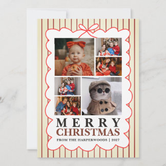 Rustieke Candy Stripe 6 Foto Familie Kerstmis Feestdagenkaart