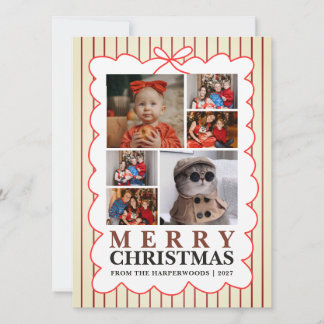 Rustieke Candy Stripe 6 Foto Familie Kerstmis Feestdagenkaart