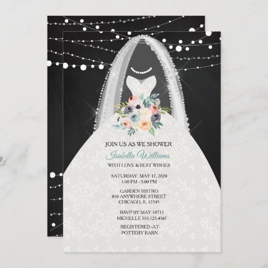 Rustieke Chalk Bruids Jurk Bruids Douche Uitnodigi Kaart (Voorkant / Achterkant)