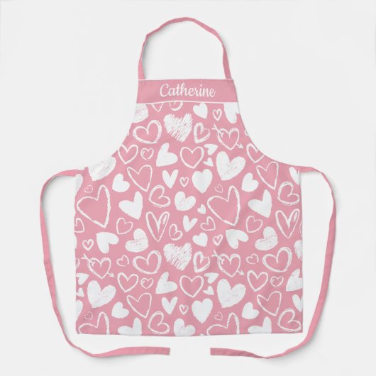 Rustieke Chalk Heart Design in Zacht Roze Schort (Voorkant)