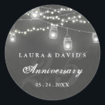 Rustieke Chalkboard Achtertuin Jubileum Sticker<br><div class="desc">snaarmoerlichten op de achtergrond van het bord. Collectie in de Little Bayleigh store.</div>