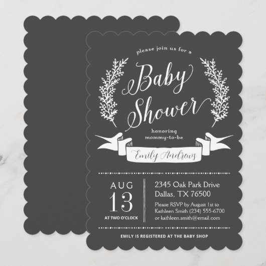 Rustieke Chalkboard Baby shower Invitation Kaart (Voorkant / Achterkant)