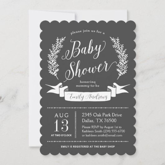 Rustieke Chalkboard Baby shower Invitation Kaart (Voorkant)