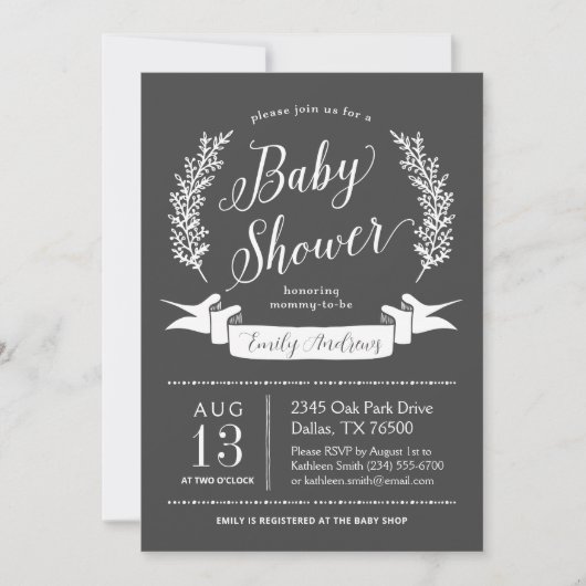 Rustieke Chalkboard Baby shower Invitation Kaart (Voorkant)