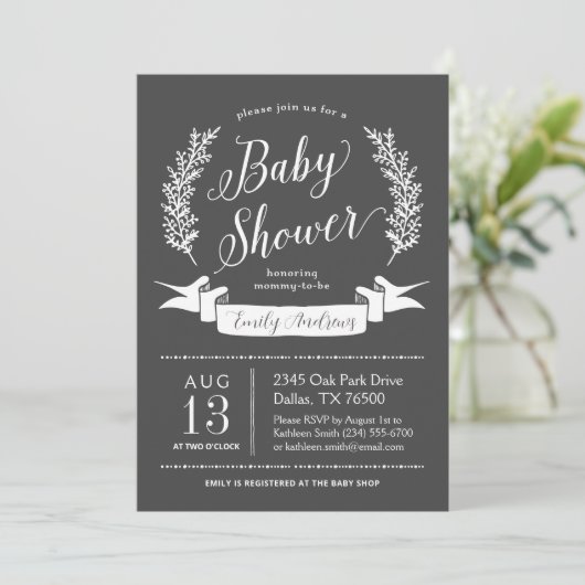 Rustieke Chalkboard Baby shower Invitation Kaart (Staand voorkant)